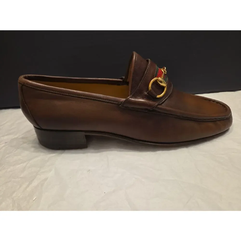 GUCCI 1953 Brown Leather Gold Horsebit Loafer, Sz UK 8, US 8.5 Eu42